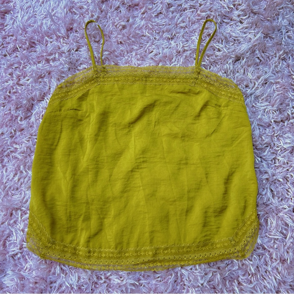 abercrombie and fitch chartreuse strappy tank top with lace detail, size medium